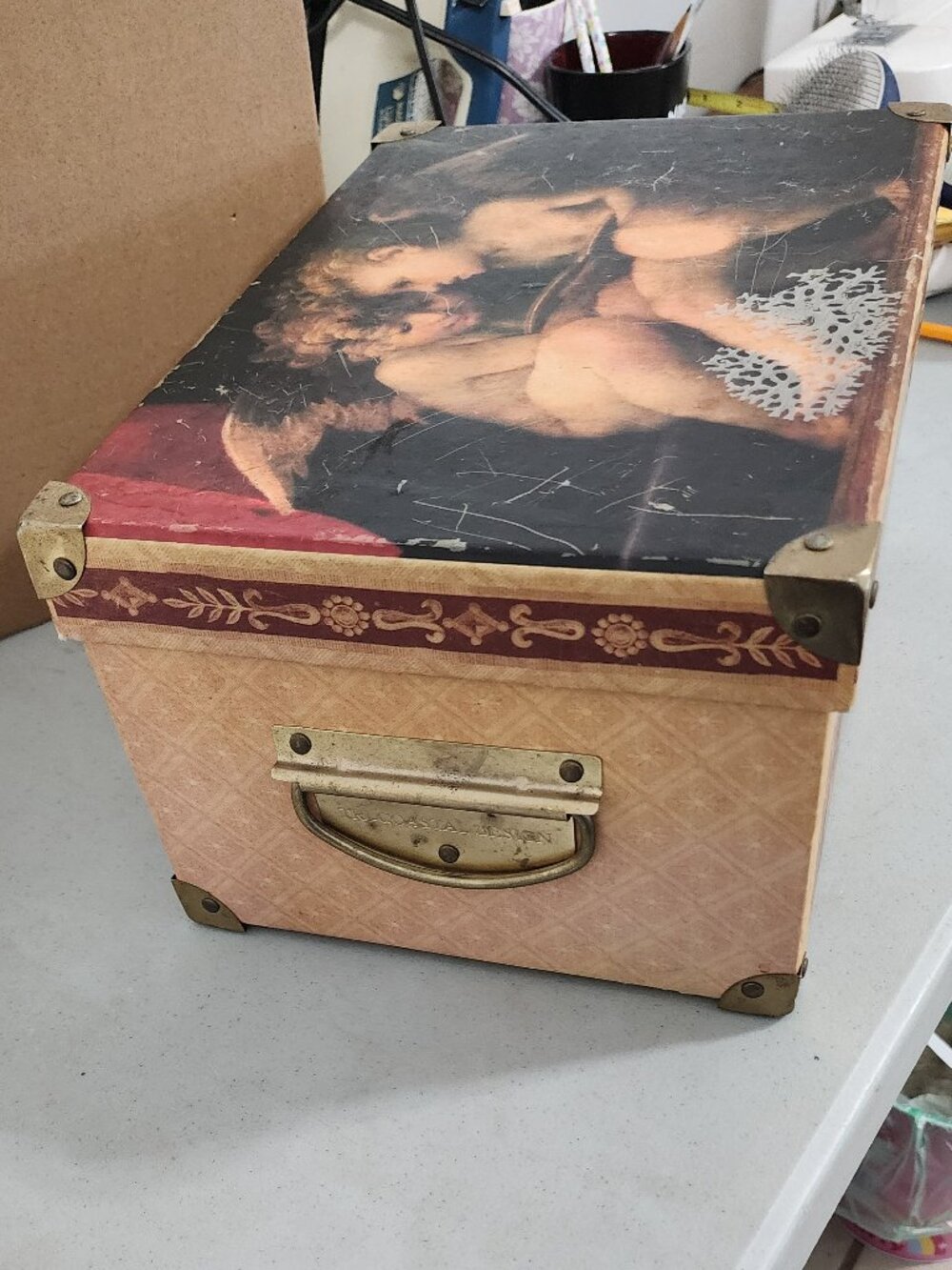 Storage Box, Heavy Cardboard, Decorative Corners.